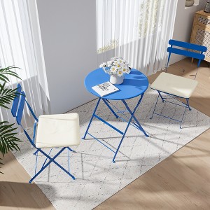 Whisen 3-Piece Metal Patio Outdoor Bistro Balcony Metail Chair Table Set with Beige Cushions - 1 of 4