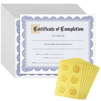 Best Paper Greetings 48 Sheets Blue Certificate of Completion Award Paper with Gold Foil Stickers Seals for Graduation Diploma, 8.5 x 11 In