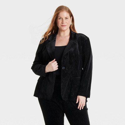 Women's Velvet Blazer - Ava & Viv™ Metallic Black Pinstripe XXL