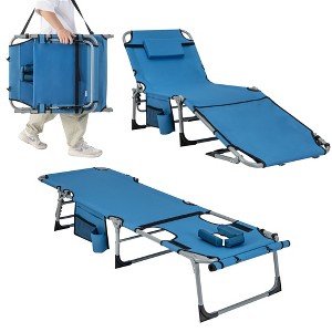 Tangkula Folding Chaise Lounge Chair Sunbathing Recliner w/ Face Hole & Removable Pillow - 1 of 4