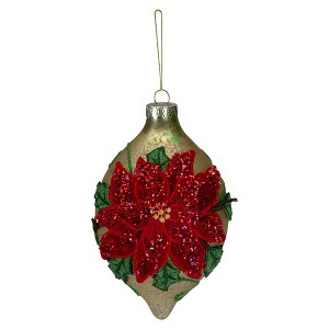 Northlight Poinsettia Finial Christmas Ornament - 6.5" - Red and Gold - 1 of 3
