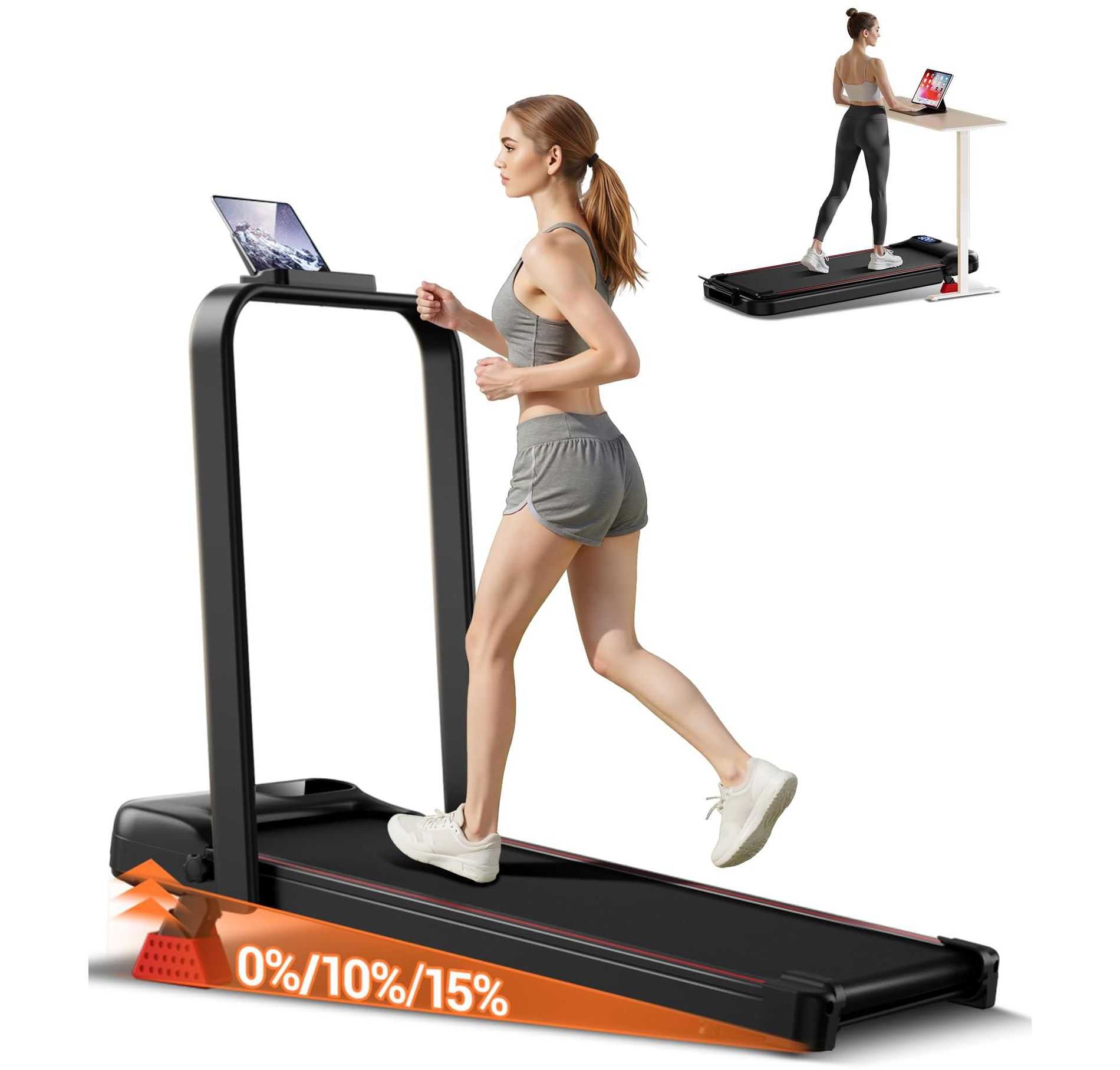 4-in-1 Walking Pad with 15% Incline, Portable Under Desk Treadmill, Foldable Treadmills for Home and Office, 2.5 HP Quiet Walking Pad Treadmill