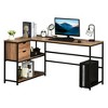HOMCOM L-Shaped Home Offie Computer Desk with Storage Shelves, 2 Dawers and Industrial Steel Frame, Black/Brown - 4 of 4