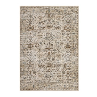 Washable Area Rug – Non-Slip Ultra-Thin Low Pile Vintage Oriental Distressed Carpet for Living Room, Bedroom, Dining, Office & Nursery, Multi-Color