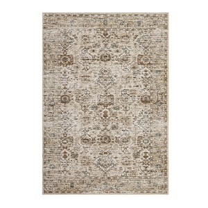 Washable Area Rug – Non-Slip Ultra-Thin Low Pile Vintage Oriental Distressed Carpet for Living Room, Bedroom, Dining, Office & Nursery, Multi-Color - 1 of 4