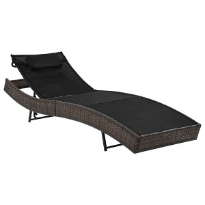 vidaXL Sun Lounger with Pillow Poly Rattan Brown - 1 of 4