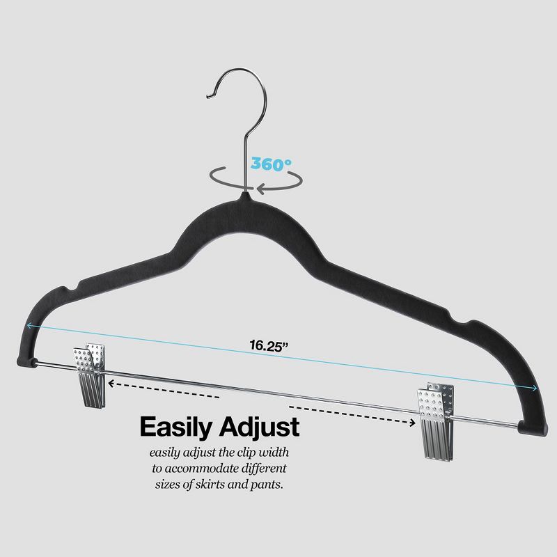 10-pack Velvet Hanger Ultra-Thin Black Hangers with Clips Non-slip for Skirts and Pants Hangers- Homeitusa, 4 of 8