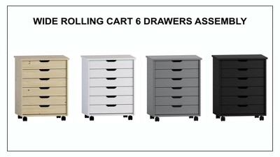 Cary Modern Black Pine Wood 6-Drawer Mobile Storage Cart