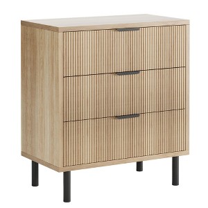Zstar Fluted 6 Drawer Dresser, Wide Wood Double Dresser with Metal Legs and Handles, Modern Chest of Drawers with Anti-Tipping Design - 1 of 4