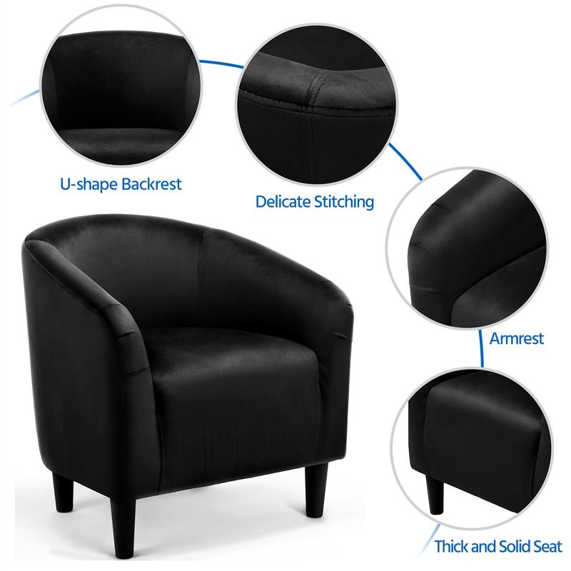 Yaheetech Velvet Club Accent Arm Chair Upholstered Barrel Chair, 4 of 8