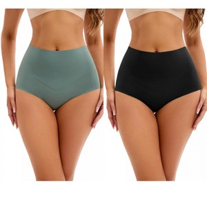 INSPIRE CHIC 2 Pcs Women's High-Waisted Tummy Control Underwear Briefs Flatten Panties - 1 of 4