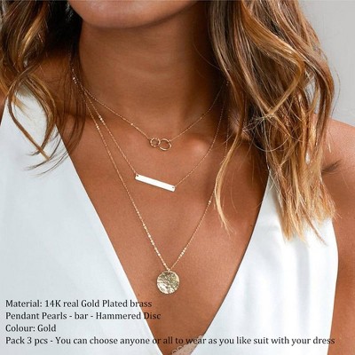 Turandoss Dainty Layered Choker Necklace, Handmade Plated Y Pendant Multilayer Bar Disc Necklace Adjustable Layering Choker for Women