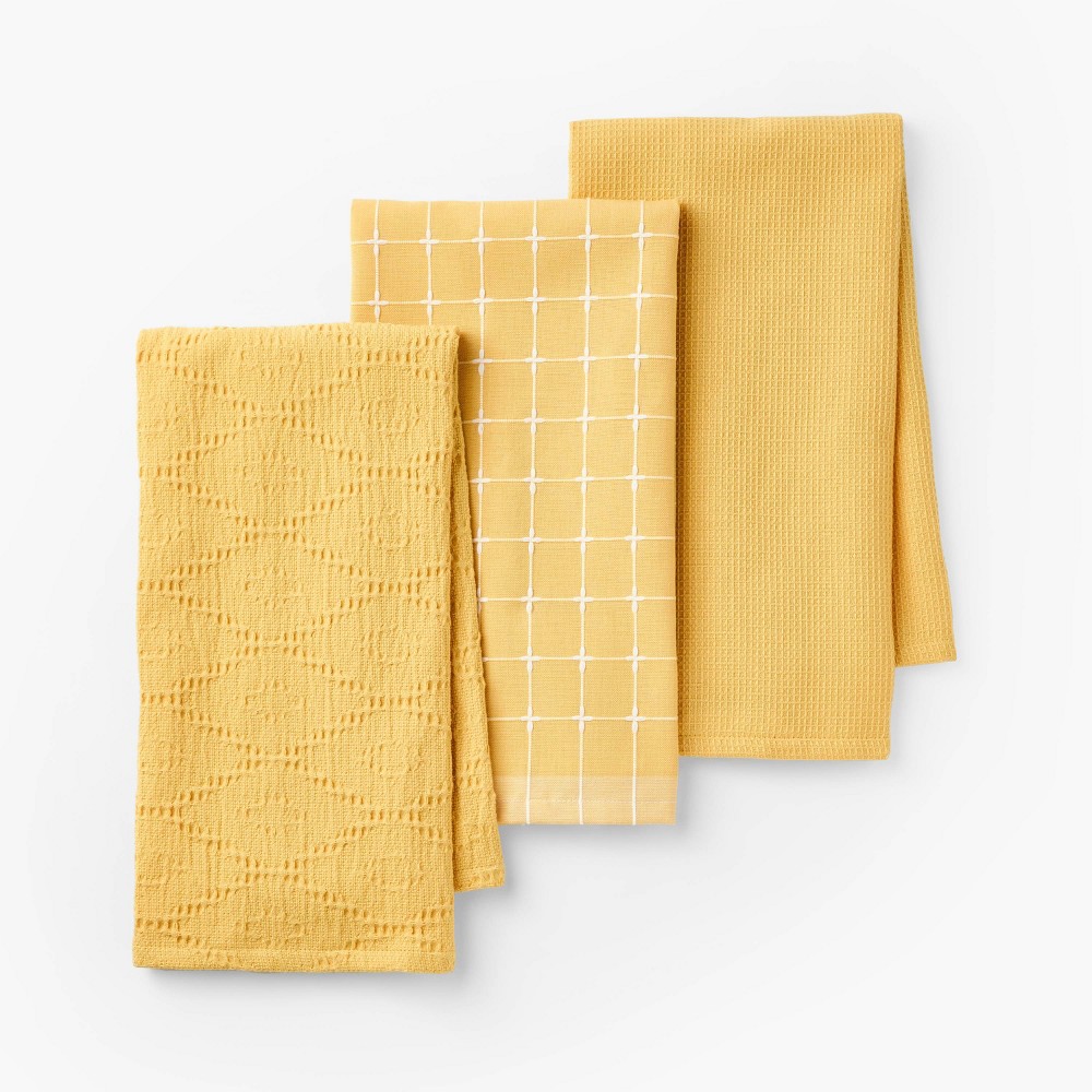 Photos - Other Accessories 3pc Kitchen Towels Yellow - Figmint™