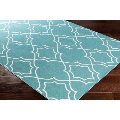 Liam Teal and White Wool Rectangular Area Rug 2'5" x 4'5"