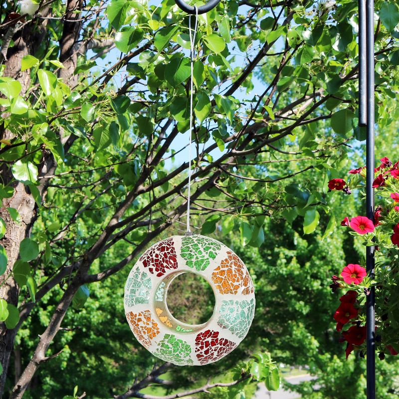 Sunnydaze Outdoor Garden Patio Round Glass with Mosaic Design Hanging Fly-Through Bird Feeder - 6", 3 of 12