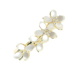 Unique Bargains Flower French Barrette Hair Clips Gold Tone White 1 Pc - 1 of 4