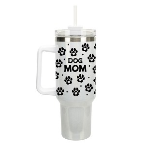 Elanze Designs Dog Mom Puppy Pawprints Hearts 40 oz. Stainless Steel, Large Water Bottle Coffee Mug, Spill & Leak Resistant, Thermal Travel Tumbler - 1 of 1