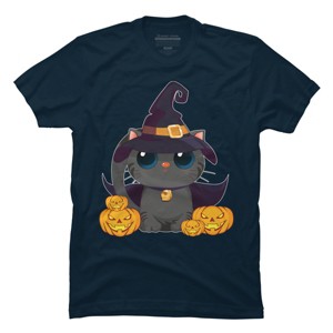 Men's Design By Humans Black Cat With Jack O Lantern Halloween Shirt By thebeardstudio T-Shirt - 1 of 4