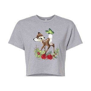 Women's - Disney - Christmas Botanical Butterfly Cropped Graphic T-Shirt - 1 of 4