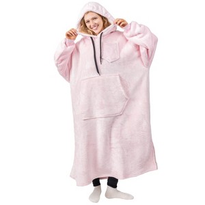 PAVILIA Faux Shearling Wearable Blanket Hoodie, Cozy Oversized Hooded Sweatshirt Adults, Warm Fleece Big Pocket - 1 of 4