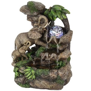HomeRoots 11" Gray  Polyresin Elephant Tabletop Fountain with Light - 1 of 4