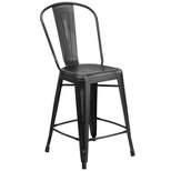 Merrick Lane Metal Indoor-Outdoor Counter Stool with Vertical Slat Back and Integrated Footrest