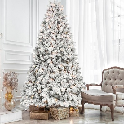 NAYSAYE Christmas Tree Stand 4FT Flocked Tree with Pine Cones and Full Branches for Christmas Decorations, Green and White, 32"*48"*9.9"
