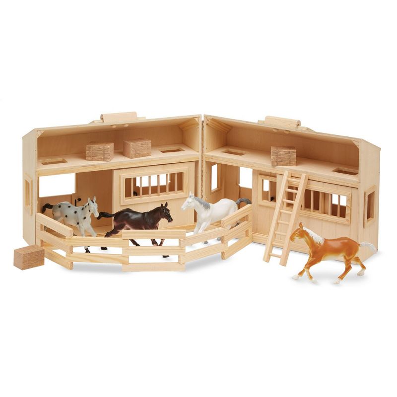 Melissa &#38; Doug Fold and Go Wooden Horse Stable Dollhouse With Handle and Toy Horses (11 pc), 5 of 13