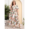 Womens Plus Size V Neck Wrap Maxi Dress High Waist Ruffle Summer Casual Dress with Belt - 2 of 4
