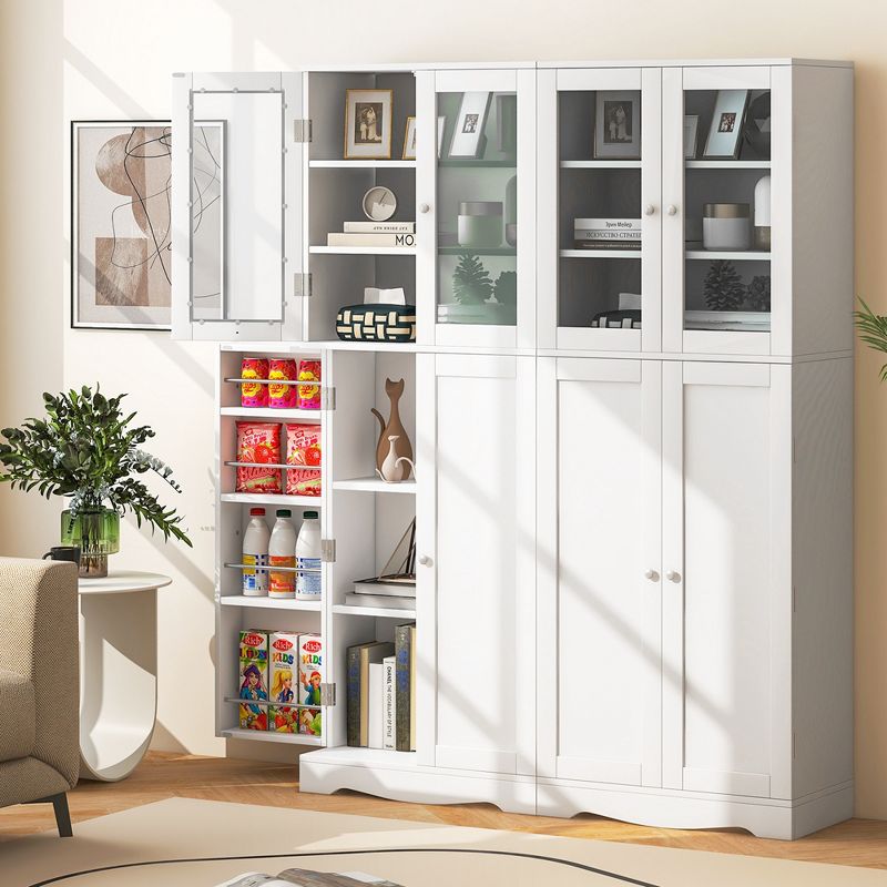 Costway 63.5" Tall Kitchen Pantry Storage Cabinet with Glass Door Storage Shelves Black/White, 5 of 11