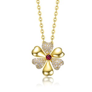 14K gold plated necklace with pave flower pendant, featuring sparkling cubic zirconia for a touch of floral elegance - 1 of 3