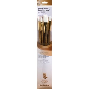 Princeton RealValue Brush Set, White Taklon Bristles, Long Handle Mixed Media Paintbrush, Brown, 4 Pieces - 1 of 2