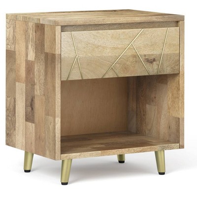 Bissell Nightstand Natural - WyndenHall: Solid Mango Wood, Brass Inlay, 24" Height, Bedroom Storage
