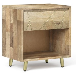Bissell Nightstand Natural - WyndenHall: Solid Mango Wood, Brass Inlay, 24" Height, Bedroom Storage - 1 of 4