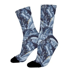 Floral Leaf Blue Women Printed Crew Socks Funny Funky Socks Soft Polyester Novelty Gifts for Artists Men - 1 of 1