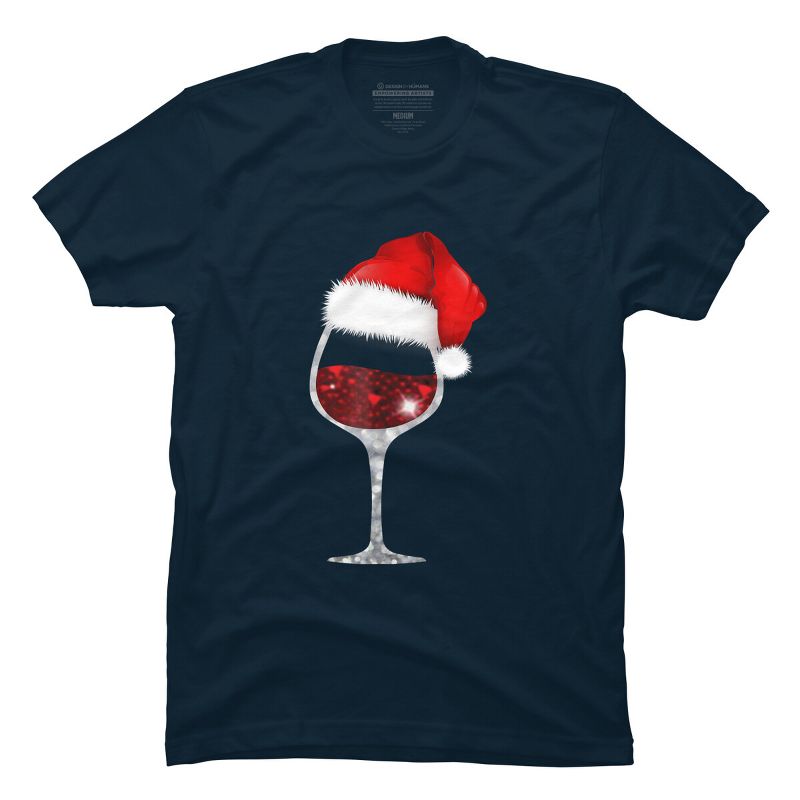 Men's Design By Humans Wine Glass Xmas Tee Christmas Wine lovers Santa Hat Gift T-Shirt By NekoShop T-Shirt, 1 of 5