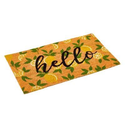 Hello Lemon Outdoor Coir Doormat with Rubber Backing, 17x30 in