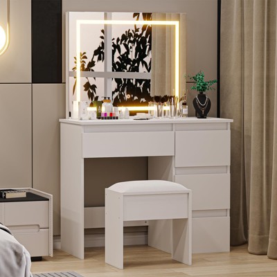 Vanity Desk, Makeup Vanity Desk with Touch Light Mirror and Power Outlet