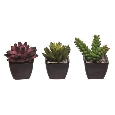 Transpac Set of 3 Plastic Dol Succulents with Planters Green Decorative Objects for Tabletop and Home Decor