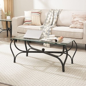 Coffee Table Set Of 3, Living Room Tables Set With 2 Square End Side Table, Rectangle Long Desk, Retro Living Room Set - 1 of 4