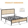 Full Rattan Platform Bed Frame with Led Light Headboard, Modern Style Cane Boho Bed Frames with Heavy Duty Sturdy Steel Slat Support, Black - 2 of 4
