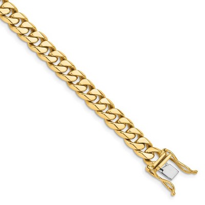 Black Bow Jewelry 7mm 14K Yellow Gold Solid Miami Cuban (Curb) Chain Bracelet, 8.25 Inch