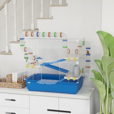 Blue 4-Tier Hamster Cage with Tunnel System and Accessories