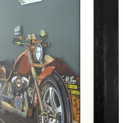 Route 66 Motorcycle Collage Art on Canvas with Black Frame