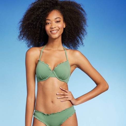 Women's Lightly Lined Ruffle Bikini Top Shade & Shore™ Wasabi Green : Target