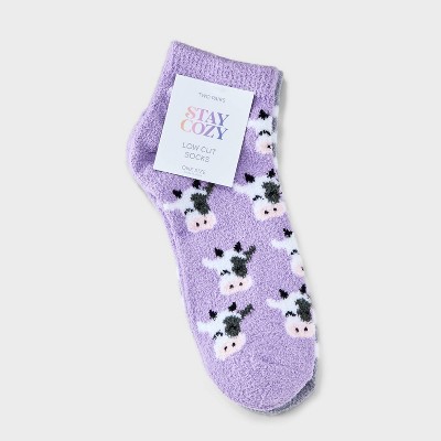 Women&#39;s 2pk Cows Cozy Low Cut Socks - Purple/Gray 4-10