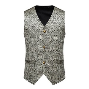 Coolmee Mens Suit Vest Floral Gothic Steampunk Formal Waistcoat Tuxedo Vests with Front Button Down - 1 of 3