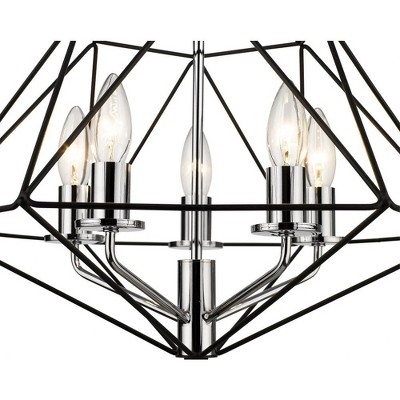 Matte Black and Chrome Geometric Cage Chandelier