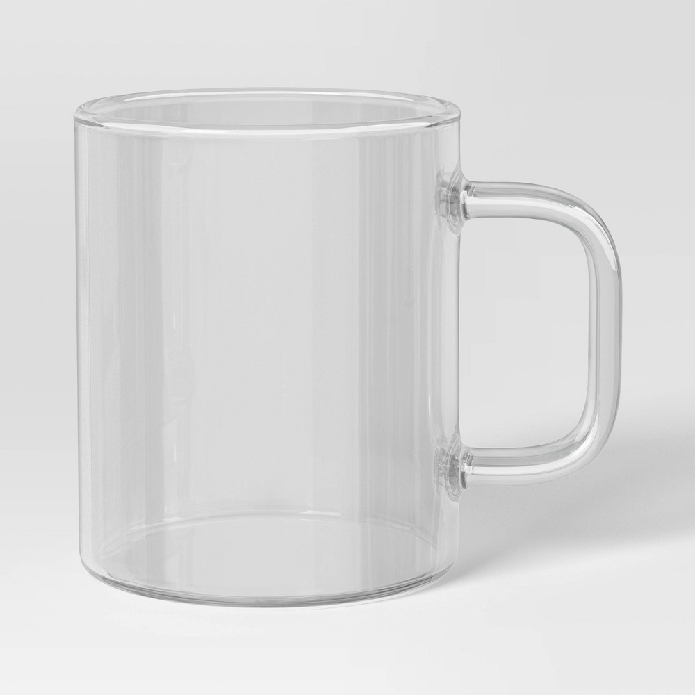 Photos - Glass 14oz Borosilicate  Mug Clear - Room Essentials™: Microwave & Dishwasher Safe Coffee Cup, Hot/Cold Drinkware