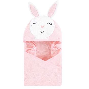 Hudson Baby Infant Girl Cotton Animal Face Hooded Towel, Pink Bunny, One Size